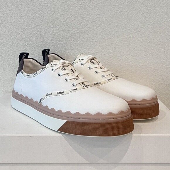 NIB CHLOE Lauren Logo Scallop Leather Low Top Nama Woody Telma Laces Sneakers 39 - Picture 8 of 12